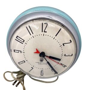 Vintage Westclox Electric Alarm Clock Teal Chrome Mid Century Retro Works
